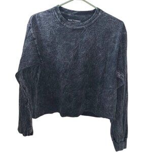 just ‘cause Black Grey Tie Dye Long Sleeve Crop Top Tee 100% Cotton Size Medium